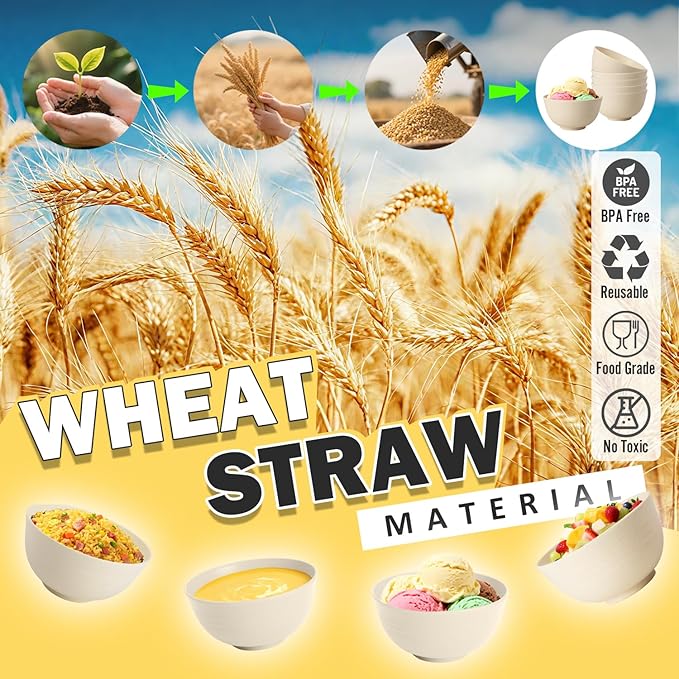 Wheat Straw Mini Bowls Set of 6, Unbreakable 10 OZ Dessert Bowls for Yogurt, Appetizers, Ice Cream, Plastic Bowls Microwave & Dishwasher Safe, Beige