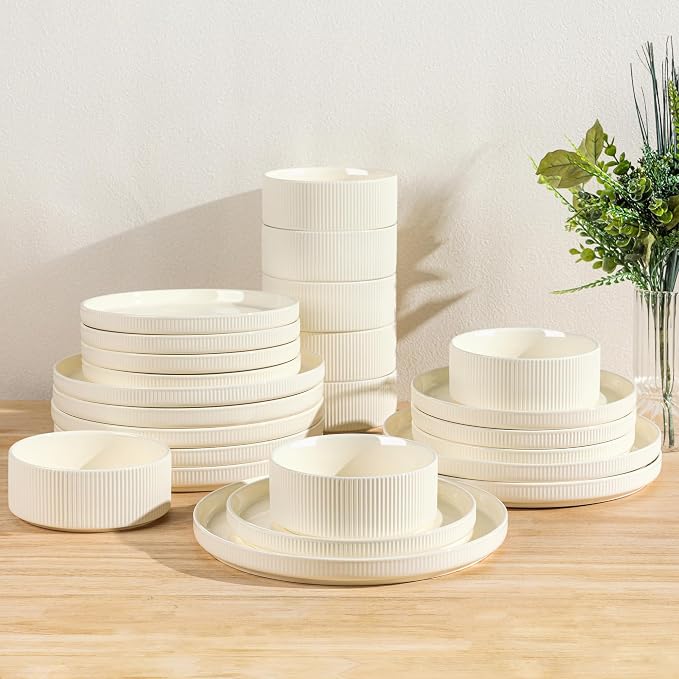 Ceramic Dinnerware Set for 8, 24-Piece Plates and Bowls Set | Lightweight by TheTerra