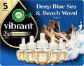 Air Wick Vibrant Plug In Scented Oil Refill, Infused with Essential Oils, Plug In Air Fresheners for Home, Deep Blue Sea & Beach Wood, 5 ct