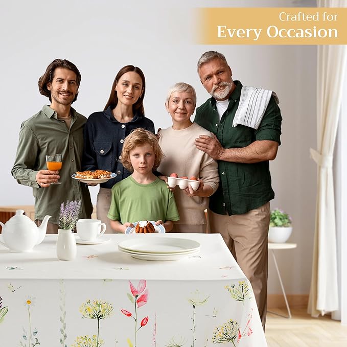 Maison d' Hermine Table Cloth Rectangle Table 100% Cotton 60 x 108 Inches Tablecloth Reusable Decorative for Dining Room Farmhouse Home Valentines Day Decorations Spring Summer - Botanical Fresh