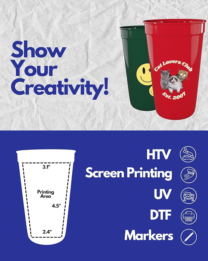PartyPrints 100 Pack 22 oz Assorted Reusable Blank Plastic Cups, Colored - Image 3