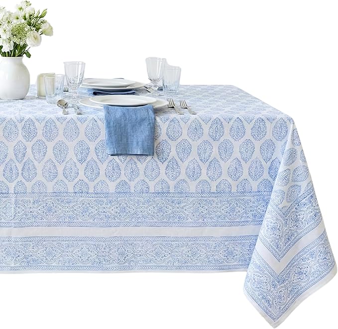 ATOSII Cotton Tablecloth Amalfi Blue 72" X 120" Inches Rectangle