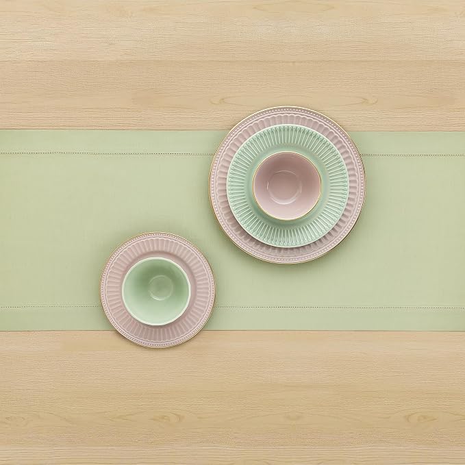 Solino Home Cotton Linen Dining Table Runner Sage Hemstitch, 14 x 108 in | - Image 3