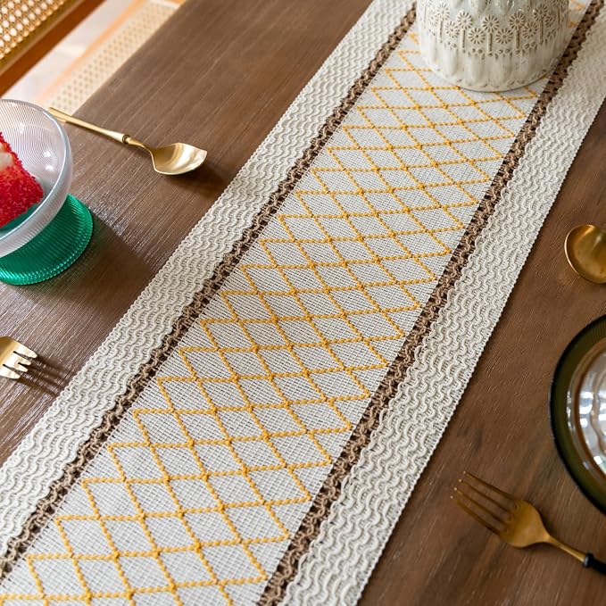 EMMTEEY Macrame Table Runner Boho Style 72 Inches Long, Hexagonal Yellow | - Image 4