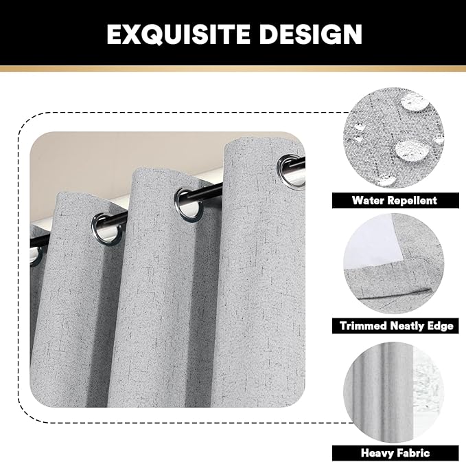PrinceDeco 100% Blackout Patio Door Curtain for Sliding Glass Doors Grommet Top Blackout Thermal Curtains Extra Wide Curtain Panels for Room Divider,W100 X L96 Inch, Glacier Gray