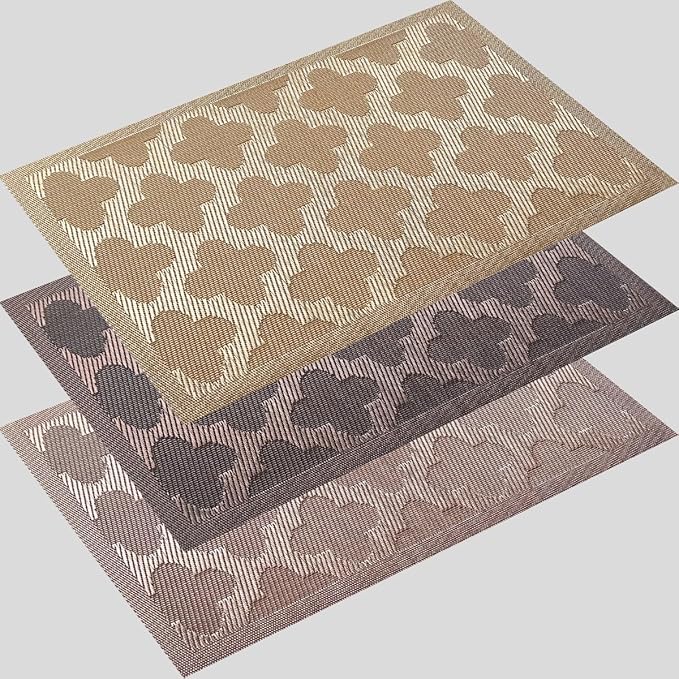 Elegant Placemats Vinyl Woven Heat-Resistant Placemats Set of 6 Washable Easy to Clean Table Mats for Dining Room and Decorate (Brown)