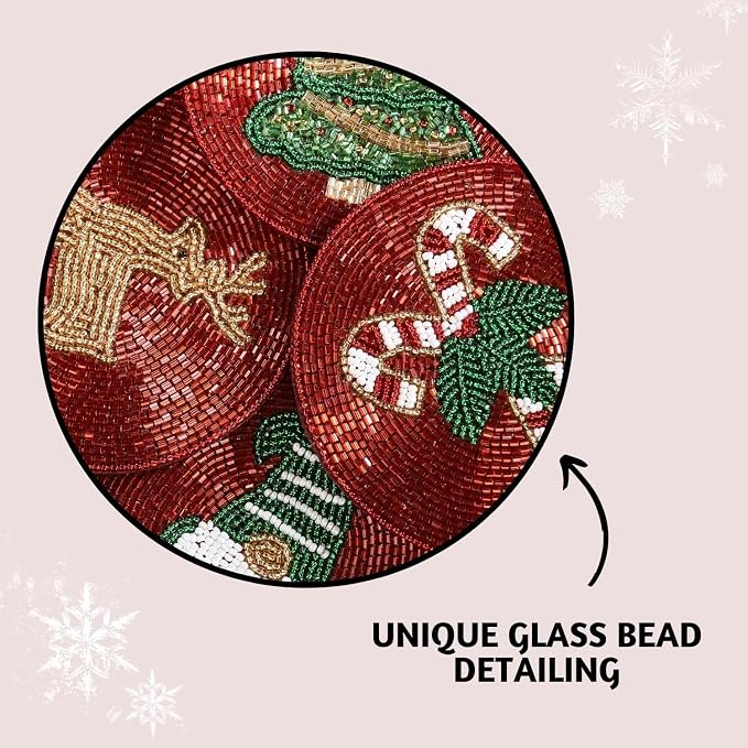 Folkulture Cute Coasters, Waterproof, Boho Table Décor | Holiday Magic Beaded - Image 5