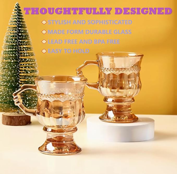 Vintage Glass Coffee Mugs with Handles, 4oz Wine Goblet, Beverage Christmas - Image 3