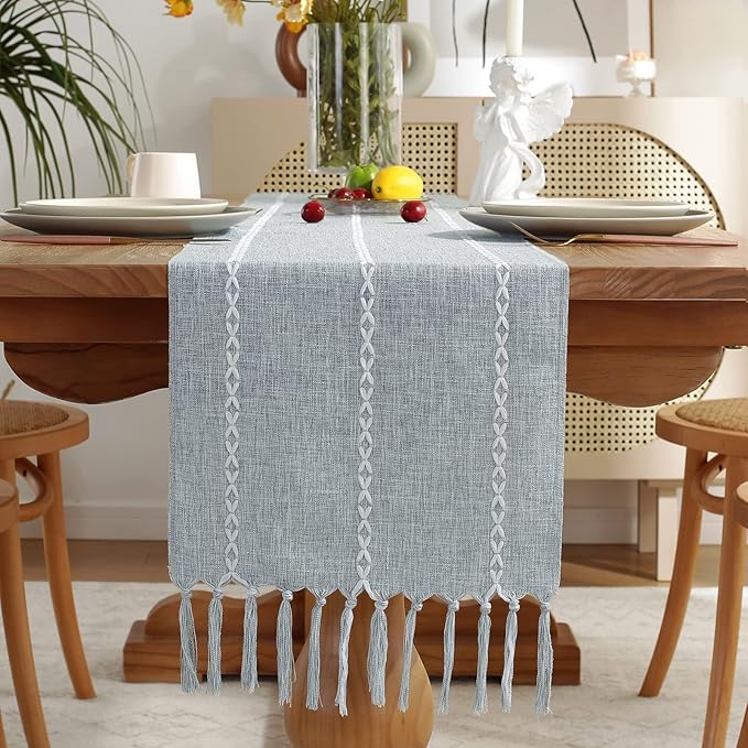 Wracra Rustic Linen Table Runner, Dusty Blue Table Runners 60 inches Long | by Wracra