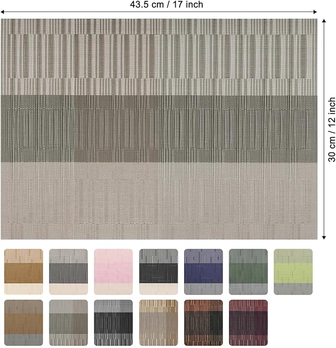 Placemats Set of 8, Vinyl Woven Place Mats Indoor Set of 8 Washable Wipeable PVC Table Mats Heat-Resistant Non Slip Placemat for Kitchen Dining Outdoor Table (Gray Dark Gray, Set of 8)