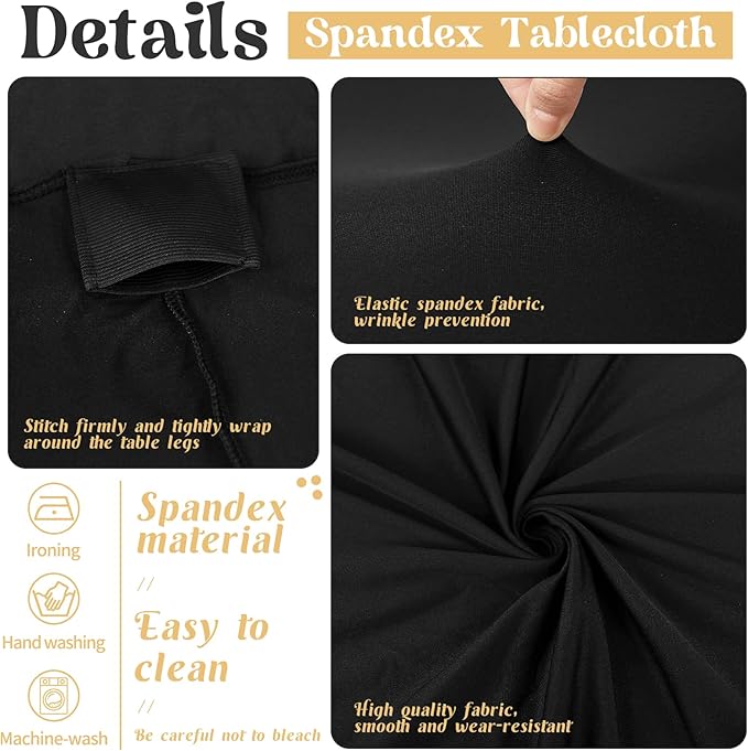 HAISIWLKJ 3 Pack Table Cloth 8ft Black Tablecloths for Rectangle Folding Table Spandex Fitted Stretch Table Cover Wrinkle Resistant Washable Table Protector for Party, Wedding, Banquet, Festival.