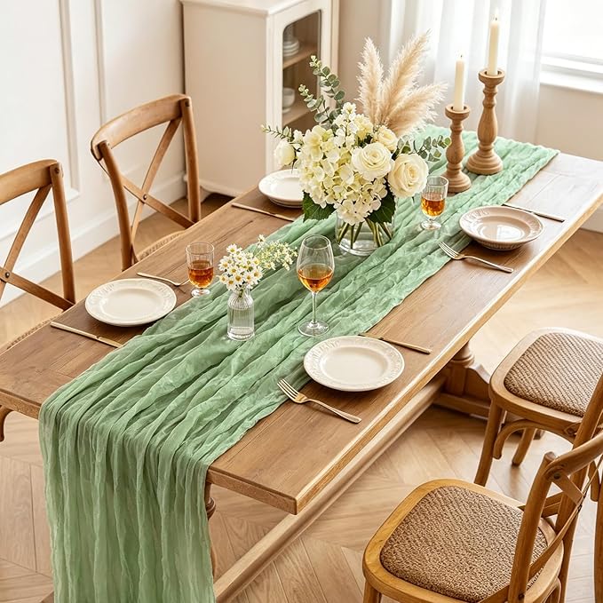 6Pcs Sage Green Cheesecloth Table Runner, 10FT Rustic Green Boho Gauze Table - Image 3