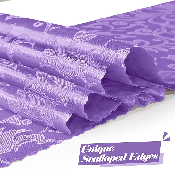 MILVOWOC Lilac Satin Table Runner, 4 Pack, 12 x 72 Inch | Jacquard Damask - Image 2