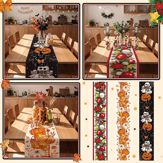 Gilprop 3 Pcs Holiday Table Runners Seasonal Tablecloth, 13x72 Inch | Farmhouse - Image 6