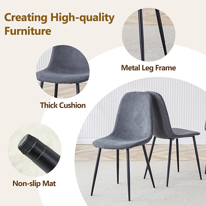Round Dining Table Set for 4, 45" Modern Faux Marble Kitchen Table and Upholstered Chairs, 5 Piece Small Circle Dinette Set for Dining Room, Kitchen (Black Set)