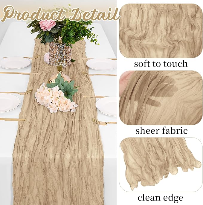 16 Pack Beige Cheesecloth Table Runners 20x120 Inch Gauze Table Runner Cheese - Image 3