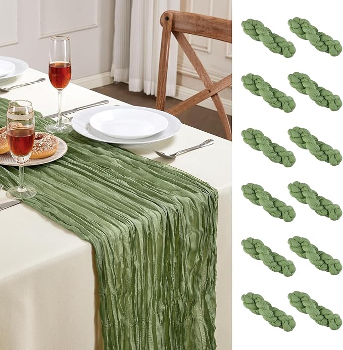 AGIRL 12 Pack Sage Green Cheesecloth Table Runner 10FT Boho Home Decor | Rustic by AGIRL