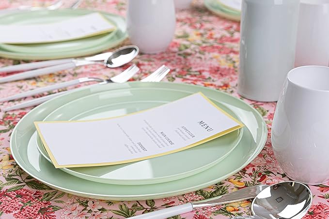 [30 Pack 6.3''] Mint Green Plastic Party Plates Edge Collection Premium heavyweight Elegant Disposable Tableware Dishes