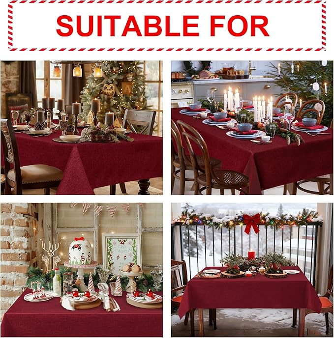 Hiasan Faux Linen Rectangle Tablecloth - Wrinkle and Stain Resistant Washable Table Cloth for Kitchen Dining Room Holiday Table Cover for Dinner, Red, 70 x 108 Inch