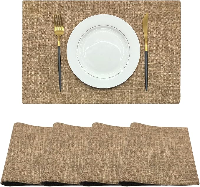 Rilassato Textile Placemats, Set of 4 Heat-Resistant Placemats for Kitchen Table, Washable Durable Linen Table Mats Woven Placemats (4, Khaki)