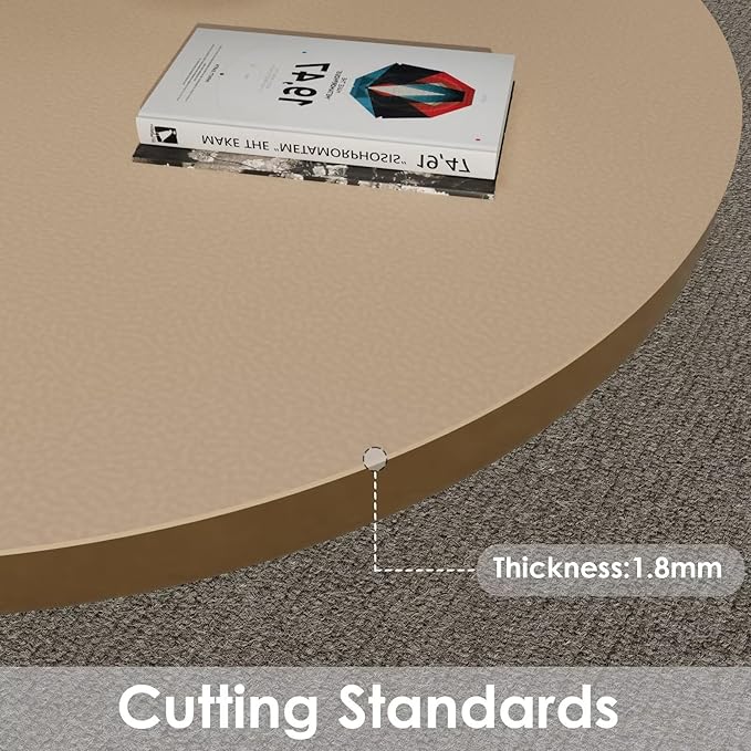 Round Table Pad, 1.8mm Thick, 30 Inch Diameter Leather Table Cover and Protector, Light Brown+Gray