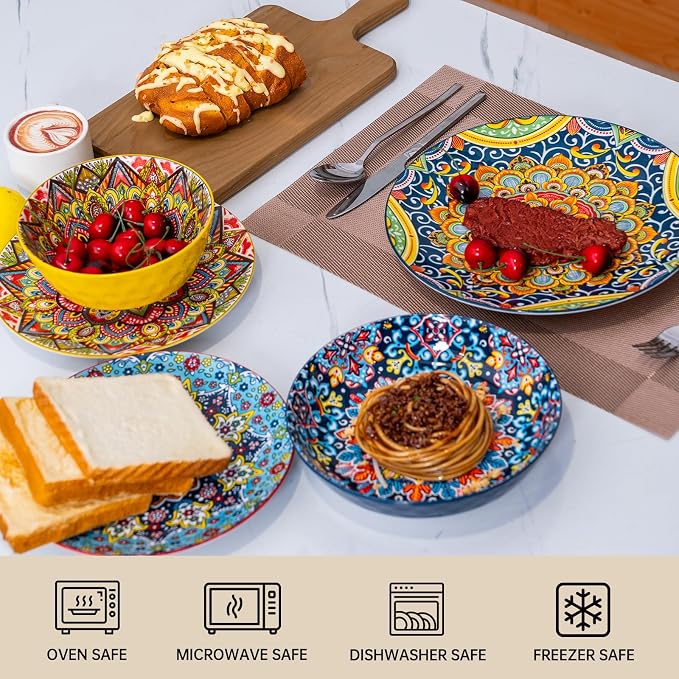 24 Pieces Dinnerware Sets, Ceramic Plates and Bowls Set, Microwave and - Image 4