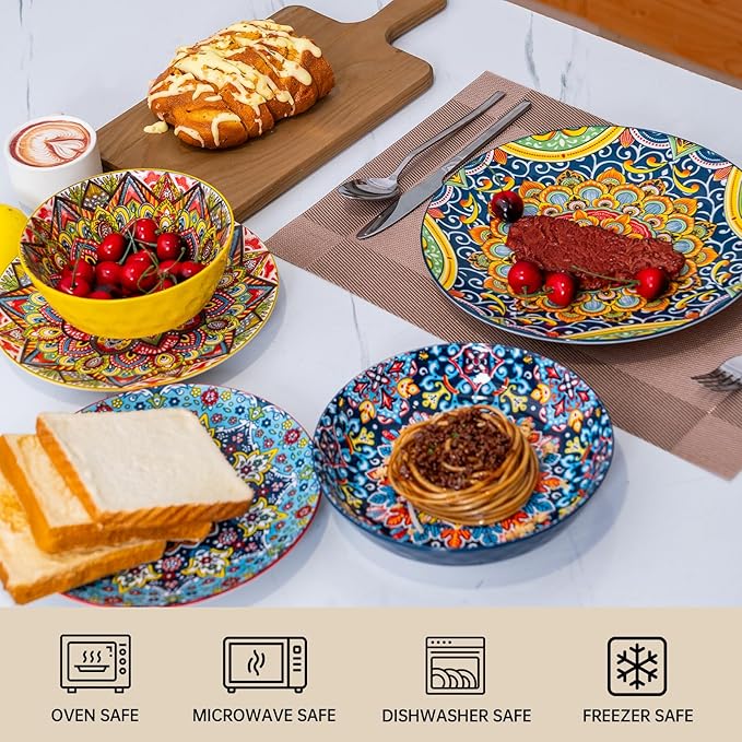 Plates and Bowls Set, Service for 4, 16 Pieces Ceramic Dinnerware Set, - Image 4