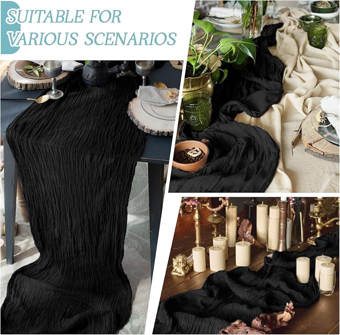 3 Pack Black Cheesecloth Table Runner 17x108 Inch Semi Sheer Boho Gauze Cheese - Image 3