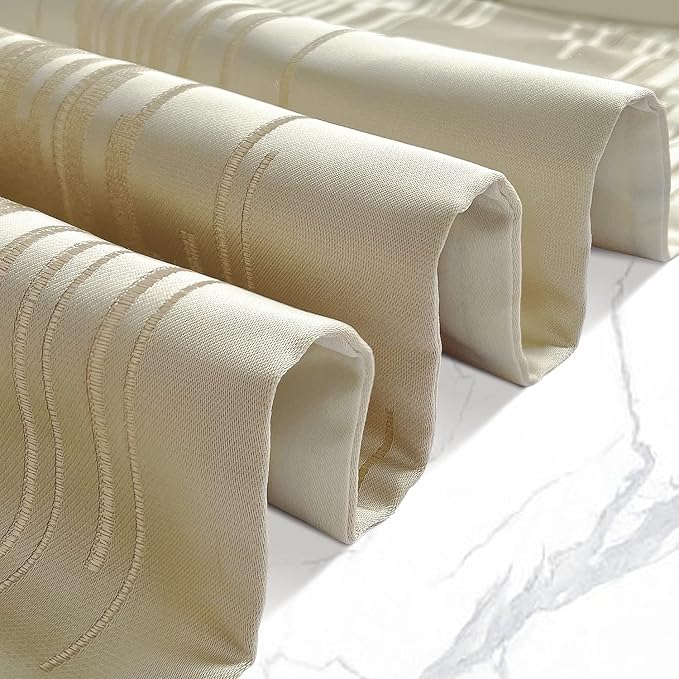 Luxury Beige Table Runner 120 Inches Long, Modern Geometric, Elegant Tassel | - Image 3