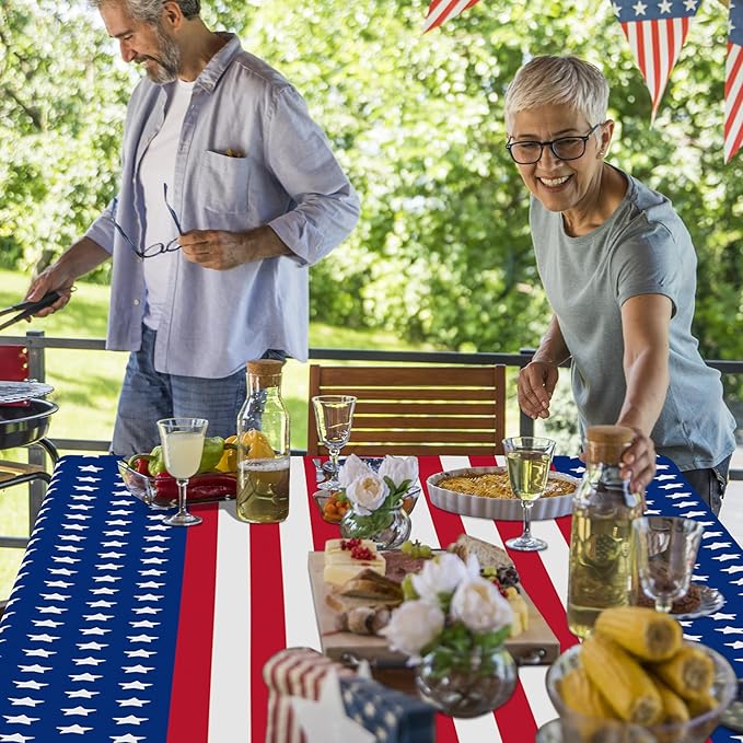 QZYL 3 Pack 4th of July Tablecloths, 54" x 108" Patriotic Plastic Tablecloth, Rectangle Fourth of July Table Cloth Red White Blue Tablecover, Patriotic Party Supplies Independence Day Decorations