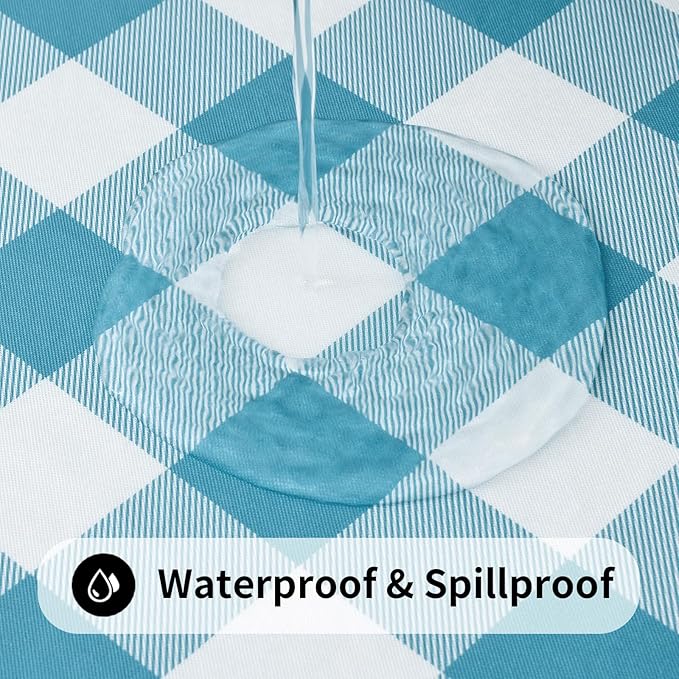 Smiry Rectangle Picnic Table Cloth, Elastic Waterproof Fitted Vinyl Tablecloths, Flannel Backed Buffalo Plaid Table Covers for Dining, Camping, Outdoor (White and Aqua, 36" x 60")