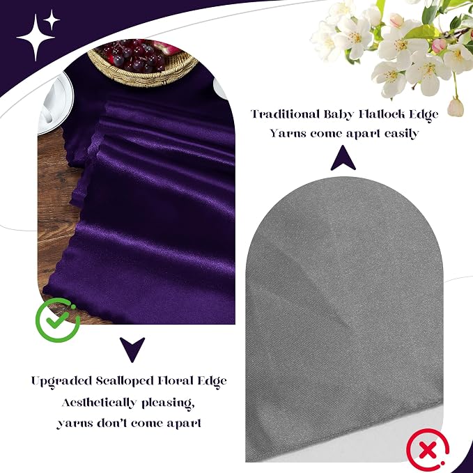 VACVELT Purple Satin Table Runners, 12x72 Inch, 2 Pack, Scalloped Edge | Silky - Image 7