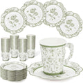 FillTouch 100 Sets Green Floral Paper Tea Cups and Saucers Disposable Paper Tea by FillTouch