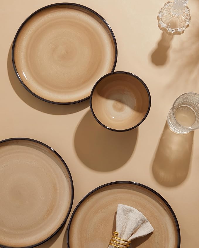 Santorini Mist Terracotta Reactive Glaze Plates and Bowls Sets, Stoneware - Image 7