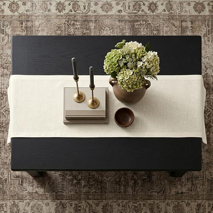 Solino Home 100% Linen Dining Table Runner Ivory Woven, Fete 14 x 48 in | Table - Image 4