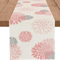 Pink Gray Table Runner Dahlia Pinnata Flower Beige Table Runners Modern Elegant by WHOMEAF