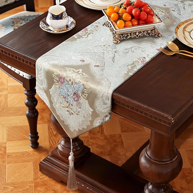 Jacquard Thick Table Runner 60" Beige by HeMiaor