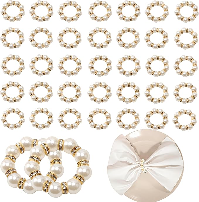 Petyoung 100Pcs Pearl Napkin Rings Set, Golden Elegant Pearl Napkin Holders, Delicate Serviette Buckles Napkin Rings for Wedding Thanksgiving Party Dinner Daily Table Decoration and Use