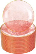 DaYammi 100PCS Pink Gold Plastic Plates - 10 inch Clear Pink Gold Dinner Plates - Hammer Pattern Design - Fancy Disposable Plate - Heavy Duty Party Plate Ideal for Wedding