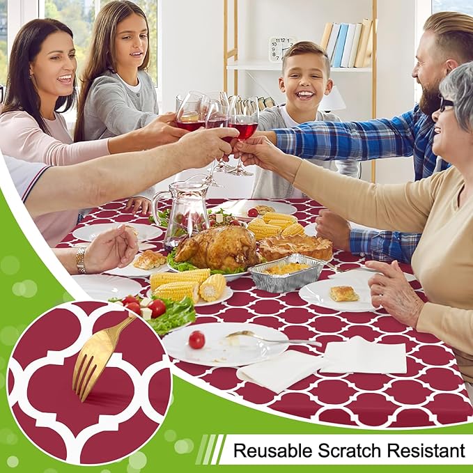 Smiry Rectangle Tablecloth, Waterproof Vinyl Tablecloths with Flannel Backing for Rectangle Tables, Wipeable Spillproof Plastic Tablecloth for Dining, Camping, Indoor and Outdoor (60"x84", Burgundy)