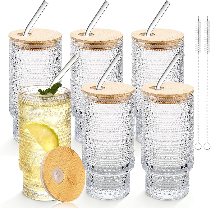 Hobnail Drinking Glasses 16 oz, 6 Pack Vintage Hobnail Glassware, Kitchen Cups by Elitrivox