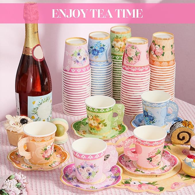 Nuogo 300 Pcs Vintage Floral Disposable Tea Party Set - Image 3