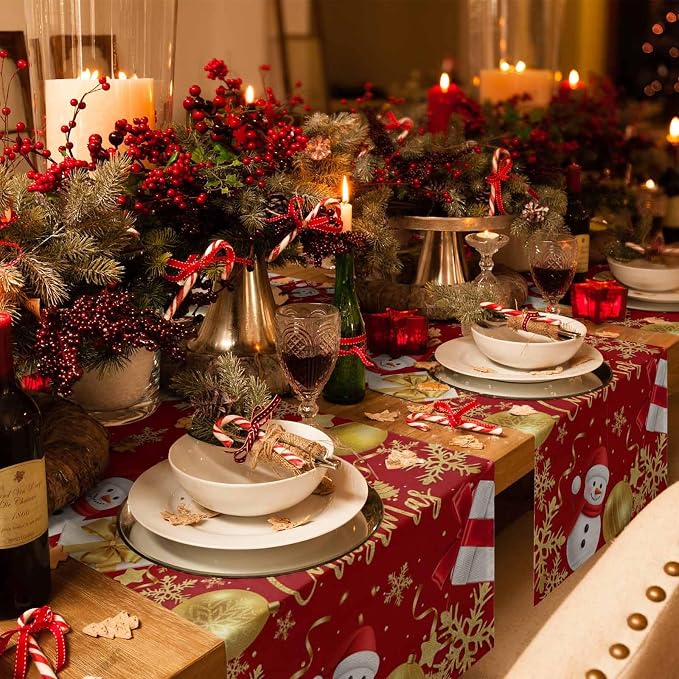 Merry Christmas Table Runner 60 Inches Long, Xmas Balls Snowman Snowflake Table - Image 6