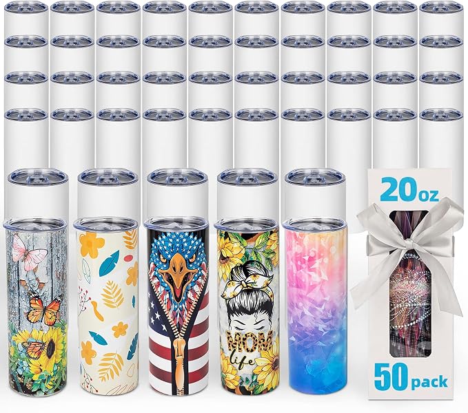 50 Pack 20oz Sublimation Tumbler Blanks Skinny Straight in Bulk | Stainless by UIRZOTN