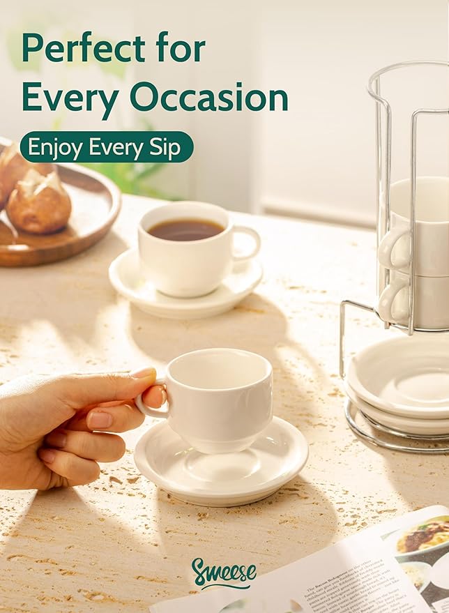 Sweese 2.5 Ounce Porcelain Stackable Espresso Cups - Image 5