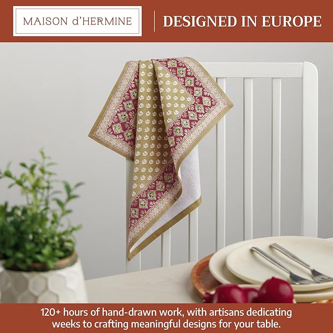 Maison d' Hermine Cloth Napkins Set of 4 100% Cotton Everyday Reusable Square Napkins Cloth Washable Dinner Party Wedding Restaurant Valentines Day Decorations Spring/Summer (Manosque, 18" x 18")