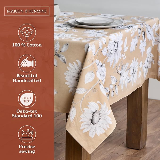 Maison d' Hermine Table Cloth Rectangle Table 100% Cotton 70 x 120 Inches Fall Tablecloth Reusable Everyday Use for Thanksgiving Christmas Decorations Dining Farmhouse Party (Pretty Autumn)