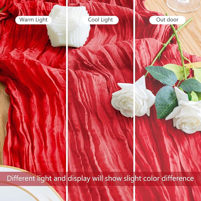 Cheesecloth Table Runner 10FT 3Pcs Red Boho Gauze Sheer Runners | Cheese Cloth - Image 8