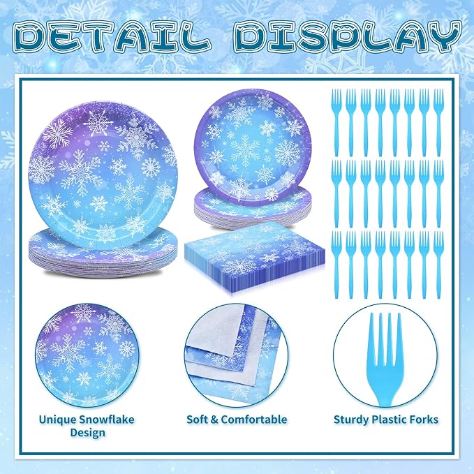 96 Pieces Snowflake Winter Party Supplies Set - Image 3
