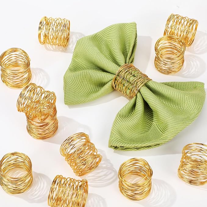 12 Pieces Napkin Rings Holders Handmade Round Mesh Heavy Duty Metal Napkin Rings Holder for Dinner Decoration Dining Table Parties Wedding Christmas(Gold)